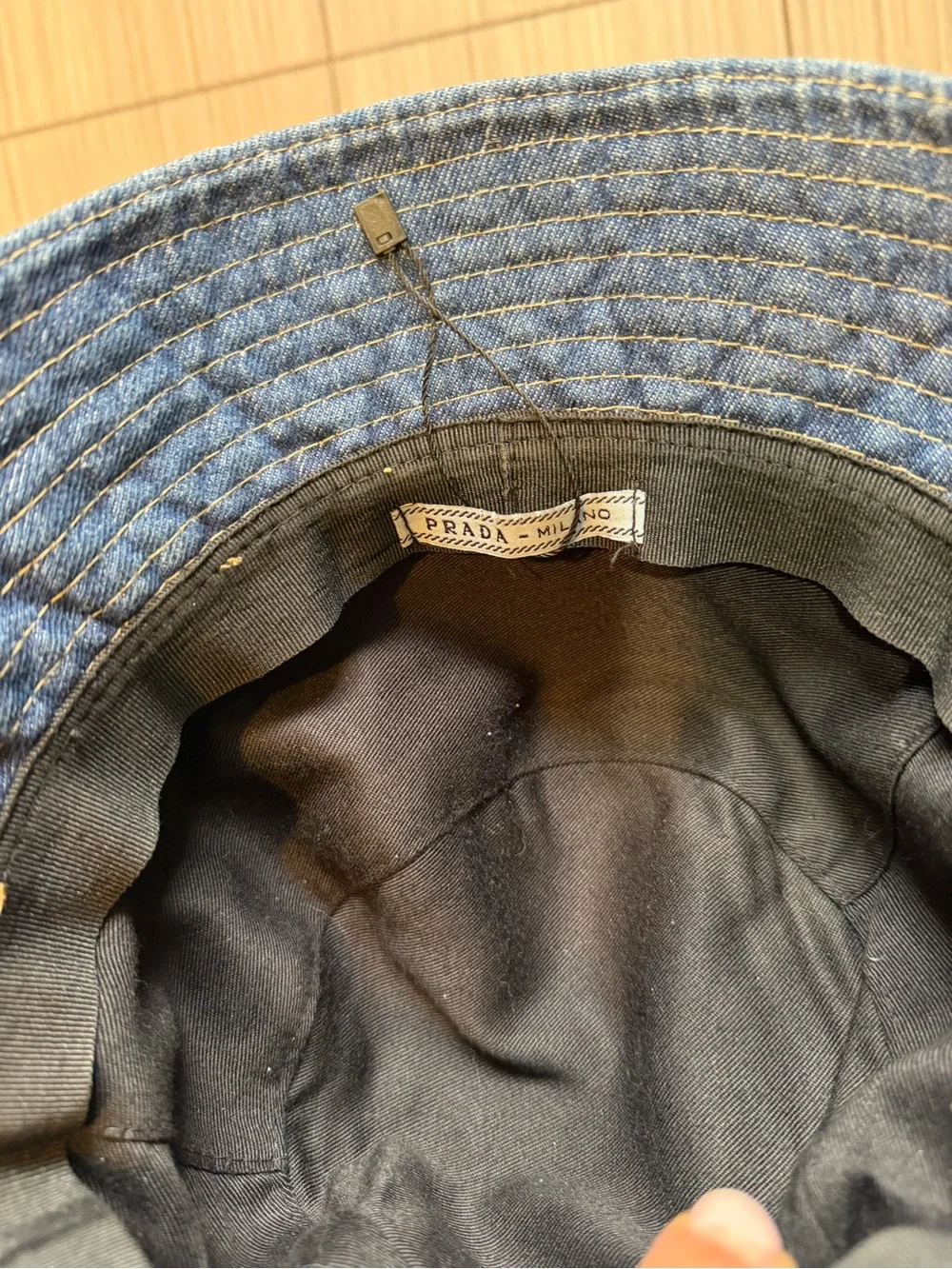 Prada Denim Bucket Hat with Triangular Logo - Dark Blue